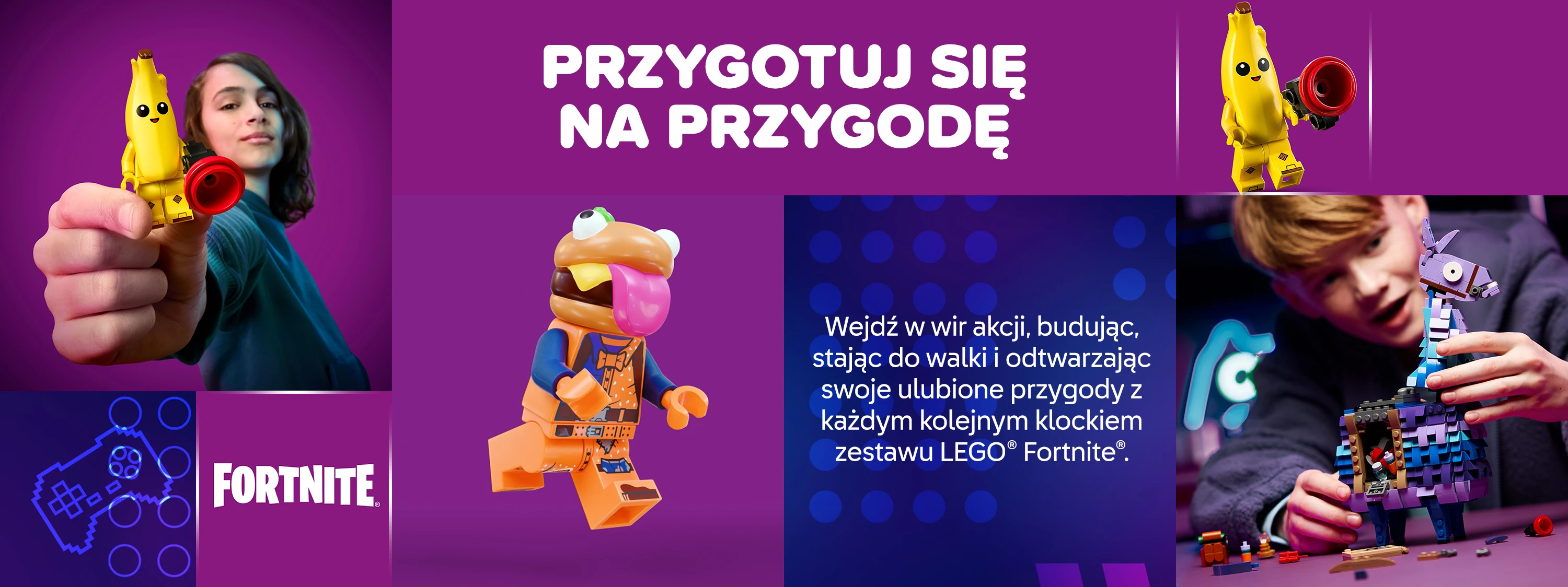 Wejdź w wir akcji, budując, stając do walki i odtwarzając swoje ulubione przygody z każdym kolejnym klockiem zestawu LEGO® Fortnite®.