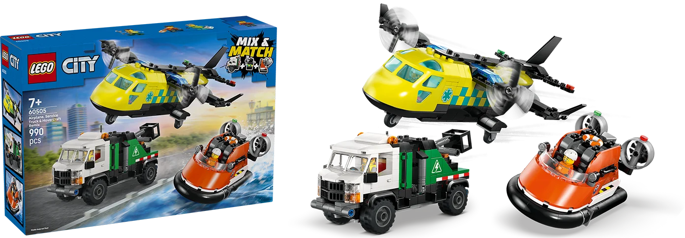 Zestaw z samolotem, ciężarówką serwisową i poduszkowcem